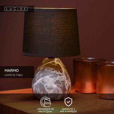 Lucide MARMO - Lampe de table - Ø 16 cm - 1xE14 - Noir